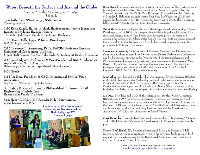 2024 water program Berkeley Springs International Water Tasting